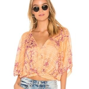 Free People one dance top sheer floral cropped blouse orange purple XS